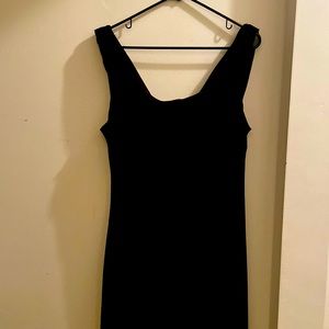 Black 100% polyester evening dress knee length